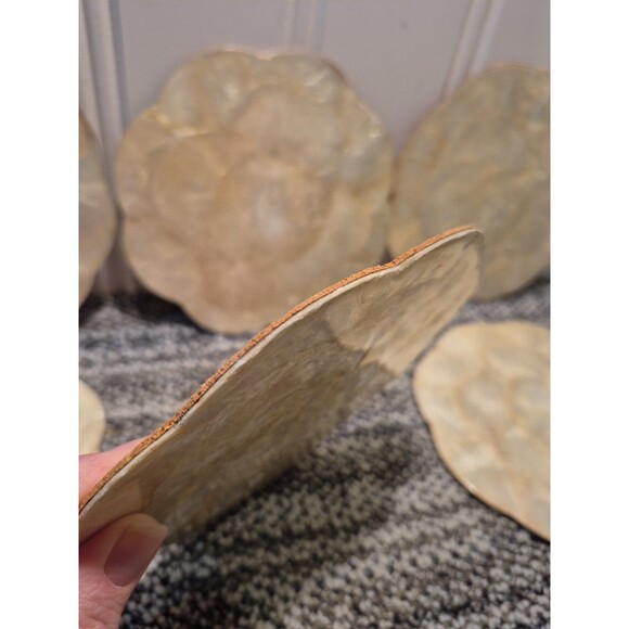 6 Capiz Shell Cork Backed Round With Scallop Edge Placemat/Trivets Phillipines - Picture 10 of 16